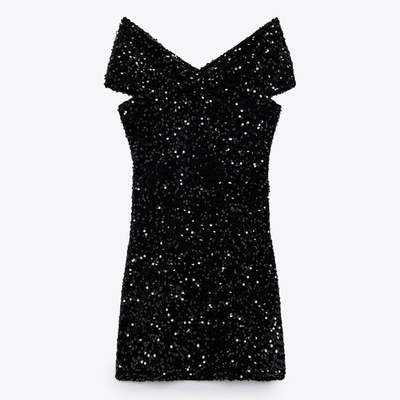 💟Zara Sequined Velvet Dress Black - Picture 1 of 7